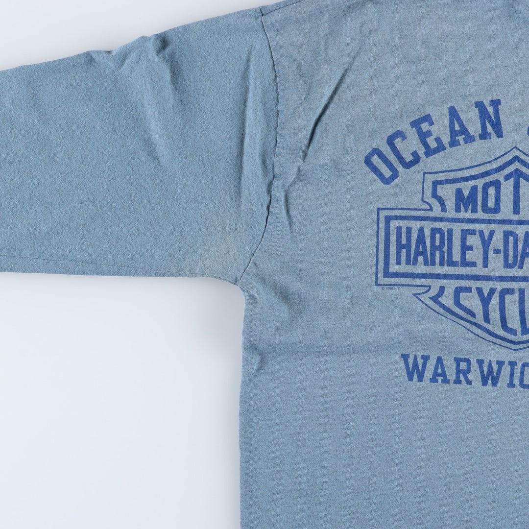 90'S Harley-Davidson Fire Pattern Long-Sleeve T-Shirt, Made in USA, Men's Size M (Equivalent), Vintage cotton blue type Vintage Second Hand