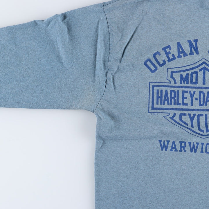 90'S Harley-Davidson Fire Pattern Long-Sleeve T-Shirt, Made in USA, Men's Size M (Equivalent), Vintage cotton blue type Vintage Second Hand