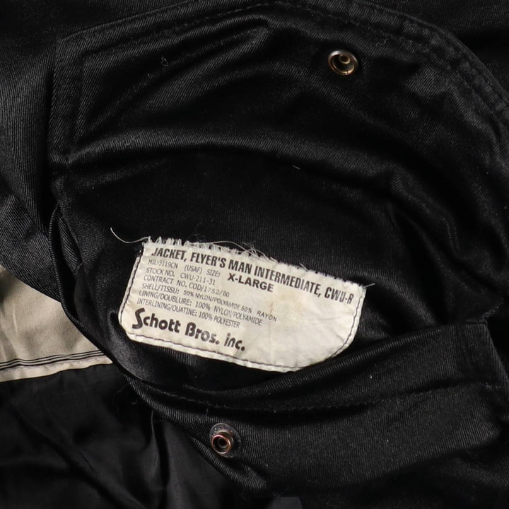 Civilian Schott CWU-R padded military flight jacket, men's size XL Nylon black type Vintage Second Hand