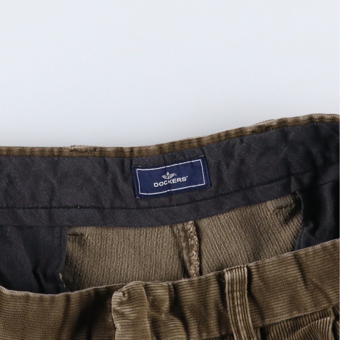 2000'S Dockers Pleated Relaxed Fit Two-Pleat Corduroy Pants, Men's Size W34 (approx.) cotton Khaki type brown Vintage Second Hand