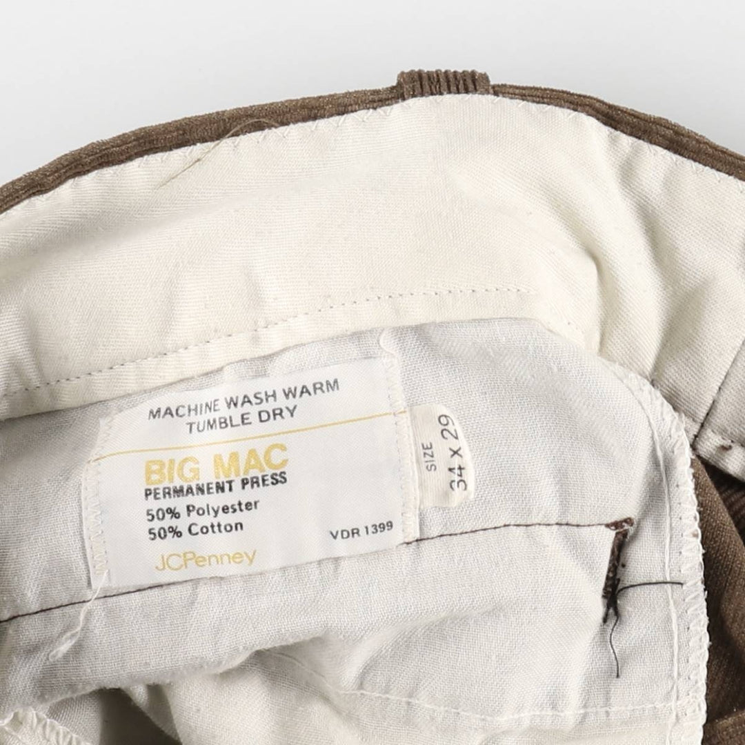 1970'S JCPenney BIG MAC Corduroy Pants, Men's Size W33 (approx.), Vintage polyester brown type Vintage Second Hand