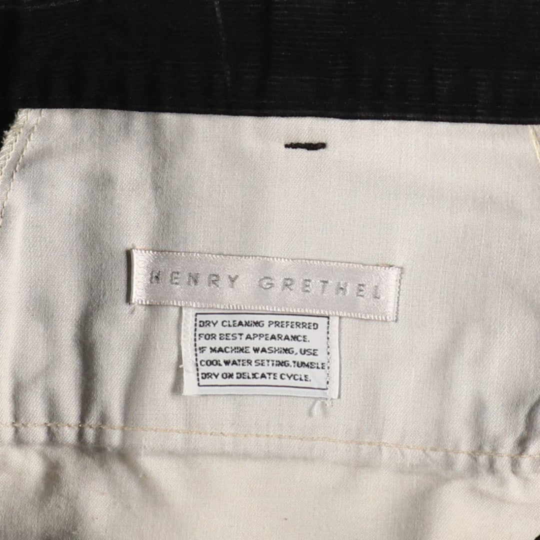 HENRY GRETHEL Two-Pleat Corduroy Pants, Men's Size W33 (approx.) unclear black type Vintage Second Hand