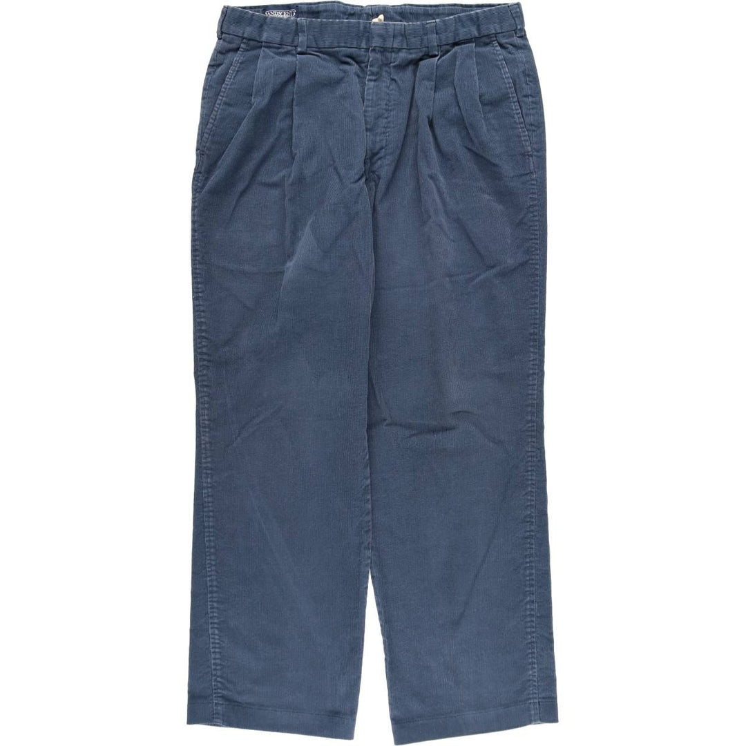 Lands' End Two-Pleat Corduroy Pants, Made in USA, Men's Size W34 (approx.), Vintage cotton navy blue type Vintage Second Hand