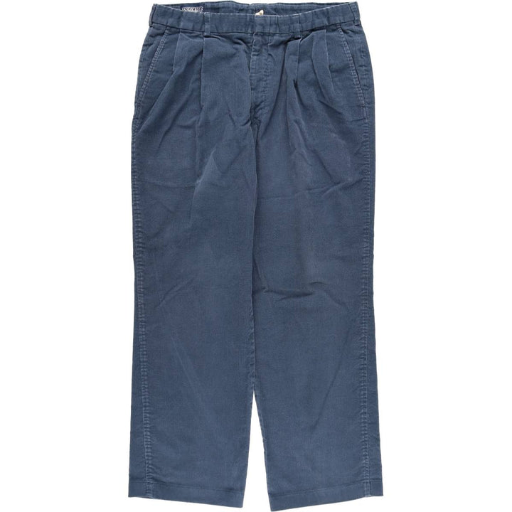 Lands' End Two-Pleat Corduroy Pants, Made in USA, Men's Size W34 (approx.), Vintage cotton navy blue type Vintage Second Hand
