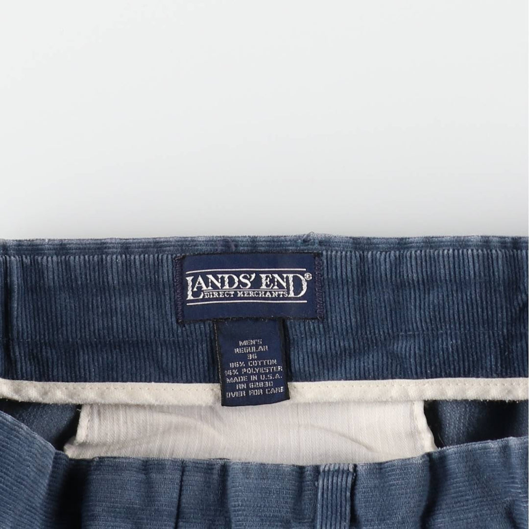 Lands' End Two-Pleat Corduroy Pants, Made in USA, Men's Size W34 (approx.), Vintage cotton navy blue type Vintage Second Hand