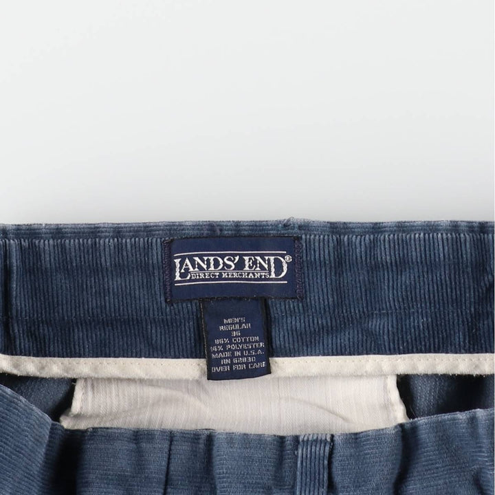 Lands' End Two-Pleat Corduroy Pants, Made in USA, Men's Size W34 (approx.), Vintage cotton navy blue type Vintage Second Hand