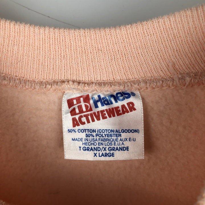 90'S Hanes plain blank sweatshirt, made in USA, men's XL size, vintage cotton coral Vintage Second Hand