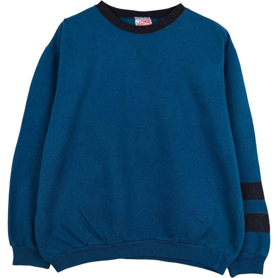 Hanes ACTIVEWEAR Plain Blank Sweatshirt, Made in USA, Men's Size L (approx.) cotton blue type Vintage Second Hand