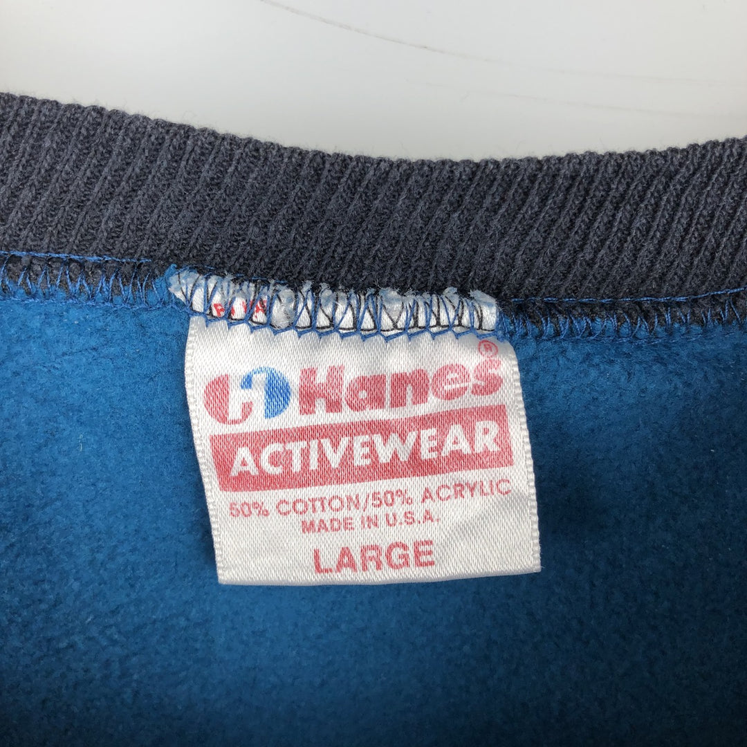 Hanes ACTIVEWEAR Plain Blank Sweatshirt, Made in USA, Men's Size L (approx.) cotton blue type Vintage Second Hand