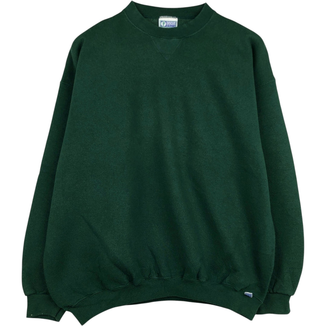 Discus Athletic Plain Blank Sweatshirt, Made in USA, Men's Size XL (approx.) cotton green type Vintage Second Hand