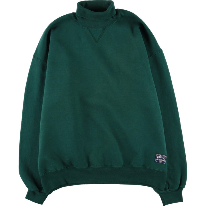 90'S Russell Athletic Turtleneck Plain Blank Sweatshirt, Made in USA, Men's XL equivalent, Vintage polyester green type Vintage Second Hand