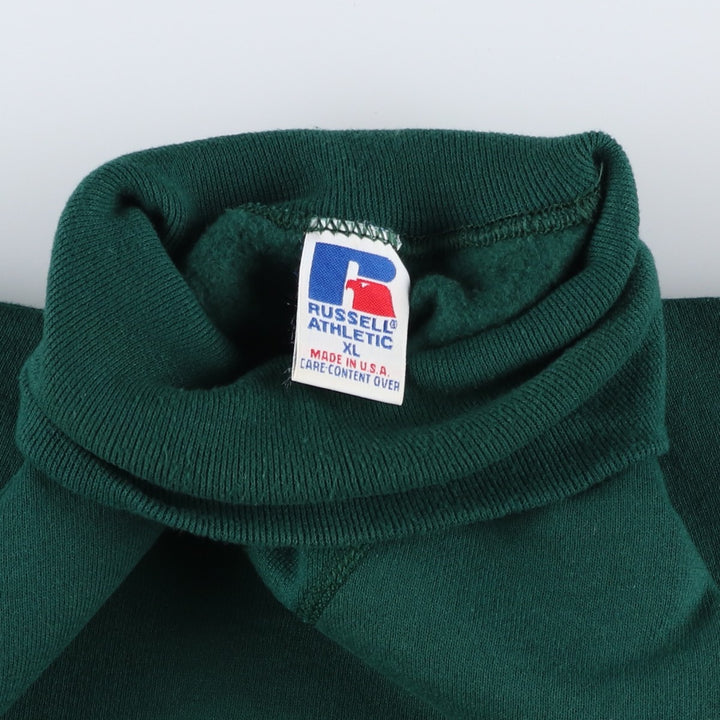 90'S Russell Athletic Turtleneck Plain Blank Sweatshirt, Made in USA, Men's XL equivalent, Vintage polyester green type Vintage Second Hand