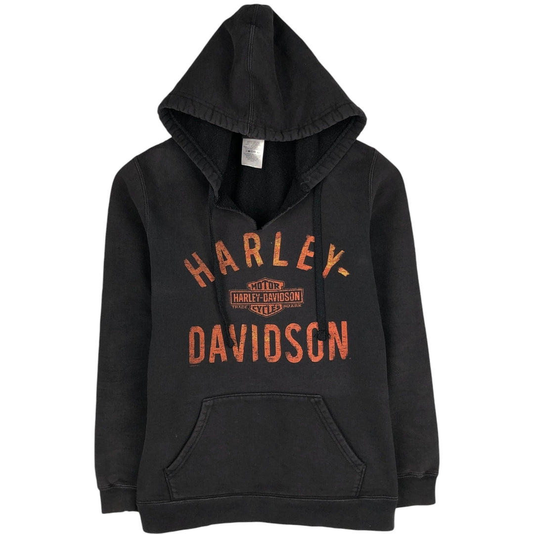 Harley-Davidson Cut-Off Advertising Sweatshirt Pullover Hoodie (Women's Size S) cotton black type Vintage Second Hand
