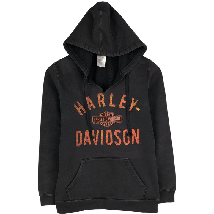 Harley-Davidson Cut-Off Advertising Sweatshirt Pullover Hoodie (Women's Size S) cotton black type Vintage Second Hand