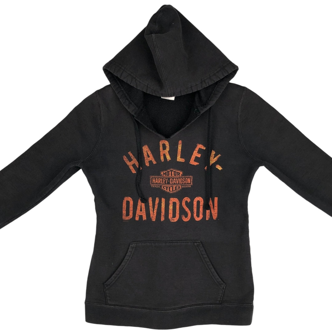 Harley-Davidson Cut-Off Advertising Sweatshirt Pullover Hoodie (Women's Size S) cotton black type Vintage Second Hand