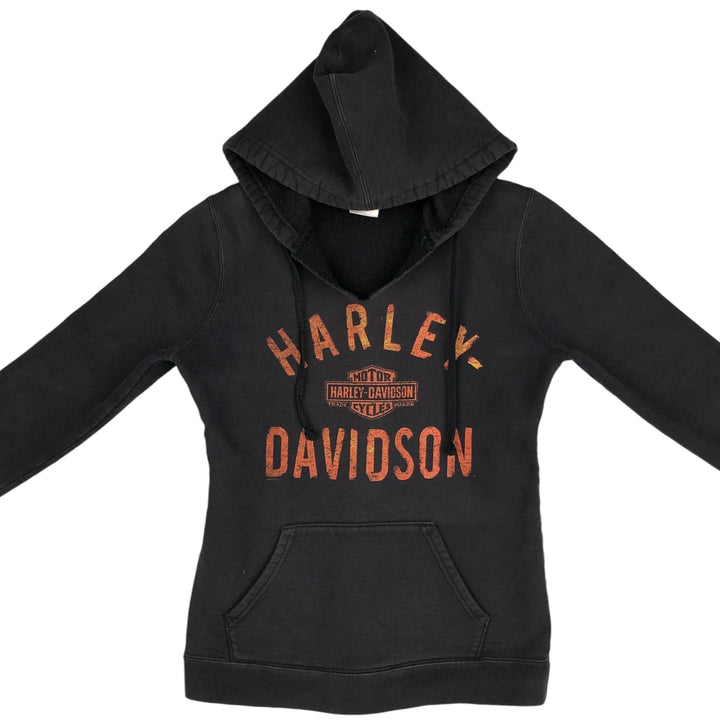 Harley-Davidson Cut-Off Advertising Sweatshirt Pullover Hoodie (Women's Size S) cotton black type Vintage Second Hand