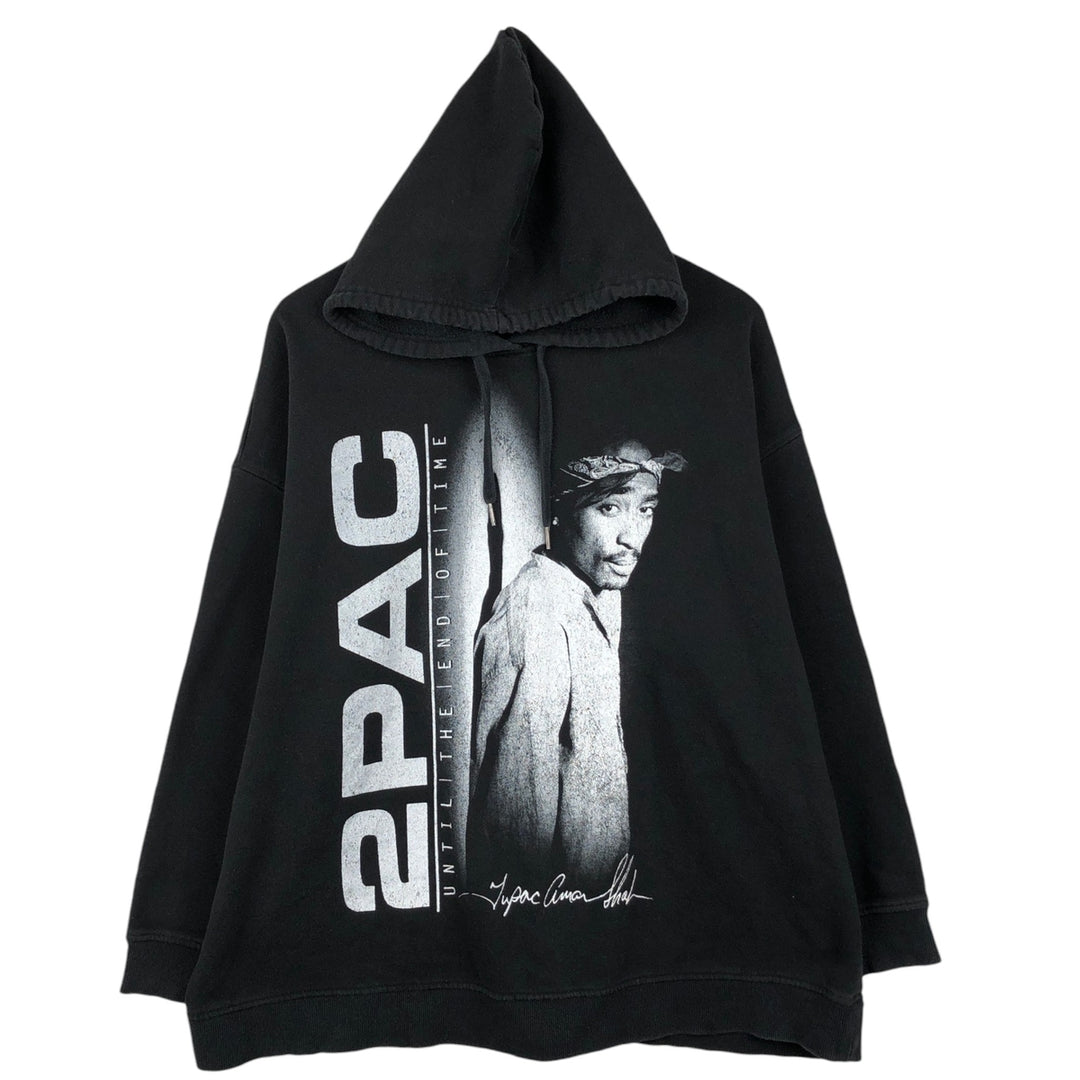 2pac Print Wrap Sweatshirt Pullover Hoodie - Men's XXL (approx.) cotton black type Vintage Second Hand
