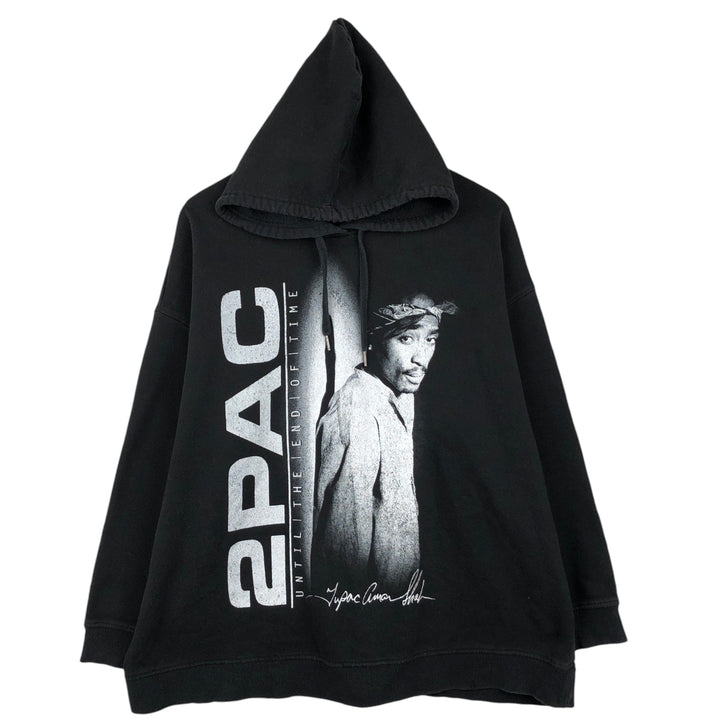 2pac Print Wrap Sweatshirt Pullover Hoodie - Men's XXL (approx.) cotton black type Vintage Second Hand