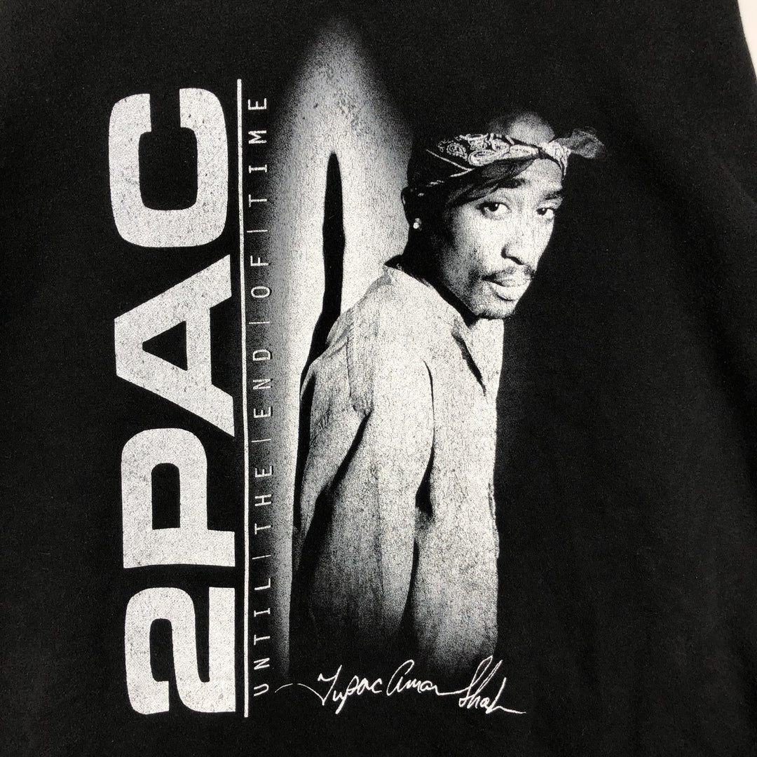 2pac Print Wrap Sweatshirt Pullover Hoodie - Men's XXL (approx.) cotton black type Vintage Second Hand