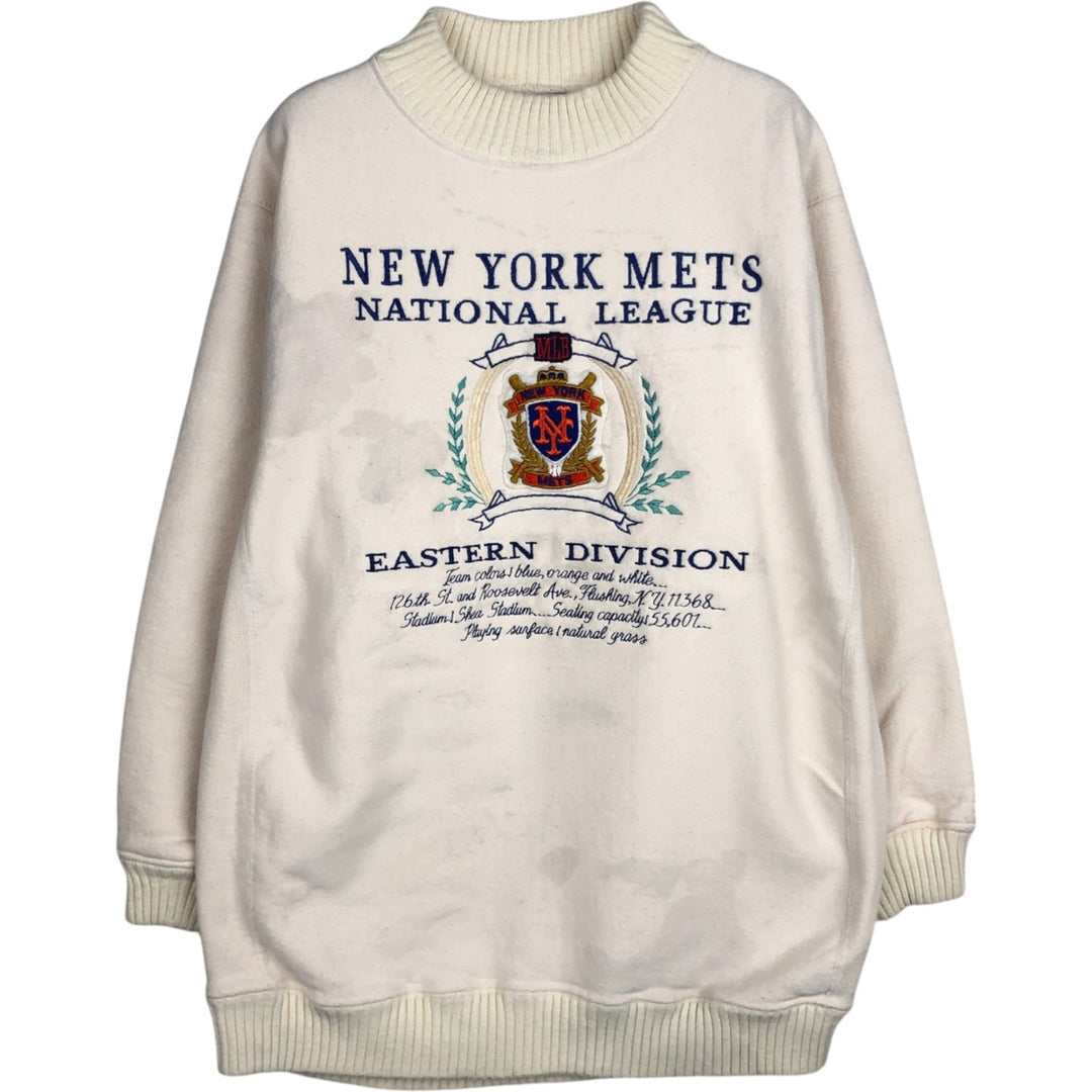 90'S Nutmeg MLB New York Mets Mock Neck Sweatshirt, Made in USA, Men's Size M (Equivalent), Vintage cotton unbleached Vintage Second Hand