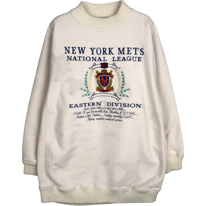 90'S Nutmeg MLB New York Mets Mock Neck Sweatshirt, Made in USA, Men's Size M (Equivalent), Vintage cotton unbleached Vintage Second Hand
