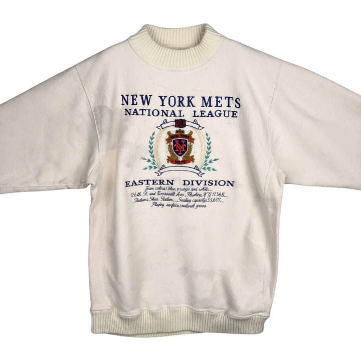 90'S Nutmeg MLB New York Mets Mock Neck Sweatshirt, Made in USA, Men's Size M (Equivalent), Vintage cotton unbleached Vintage Second Hand
