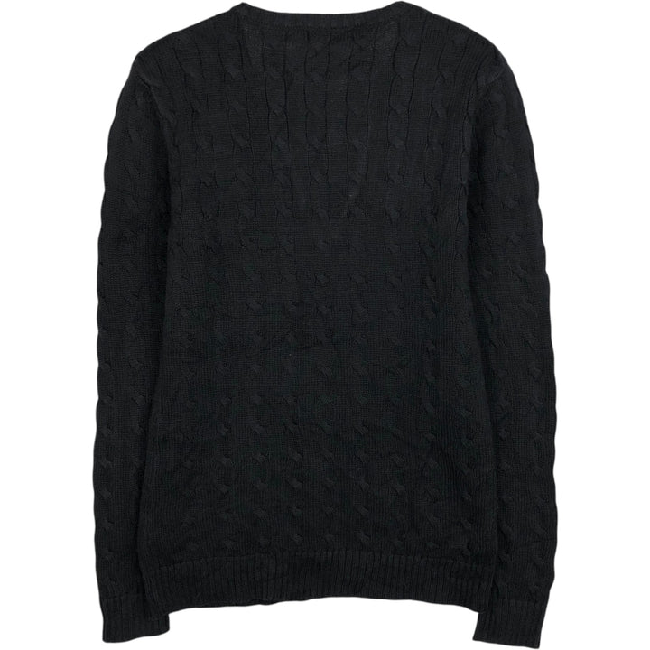 Ralph Lauren LAUREN Cable Knit Slit Neck Cotton Sweater, Women's Size S (approx.) cotton black type Vintage Second Hand