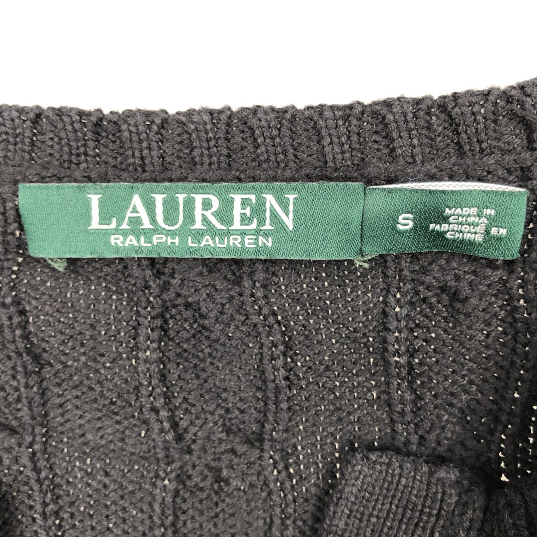 Ralph Lauren LAUREN Cable Knit Slit Neck Cotton Sweater, Women's Size S (approx.) cotton black type Vintage Second Hand