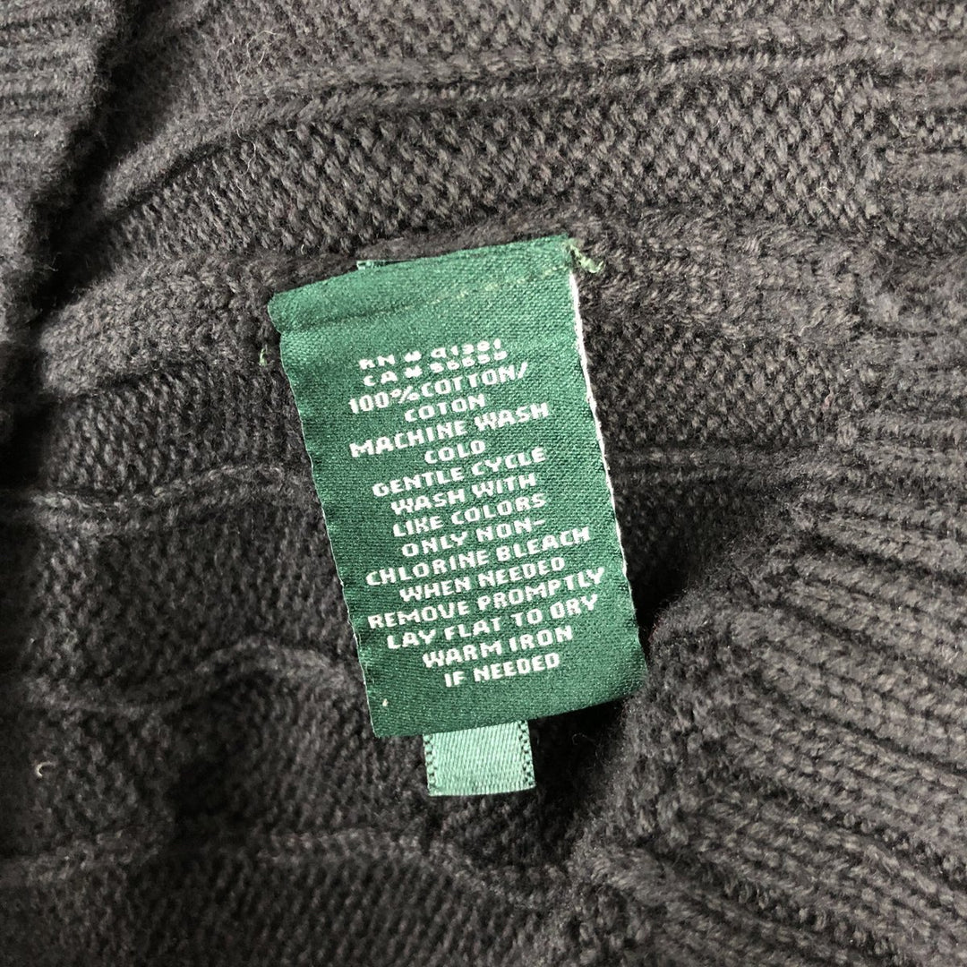 Ralph Lauren LAUREN Cable Knit Slit Neck Cotton Sweater, Women's Size S (approx.) cotton black type Vintage Second Hand