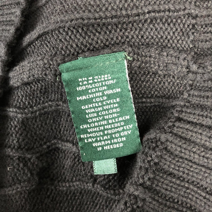 Ralph Lauren LAUREN Cable Knit Slit Neck Cotton Sweater, Women's Size S (approx.) cotton black type Vintage Second Hand