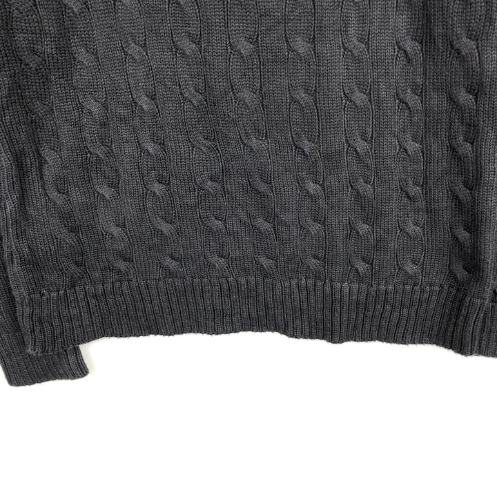Ralph Lauren LAUREN Cable Knit Slit Neck Cotton Sweater, Women's Size S (approx.) cotton black type Vintage Second Hand
