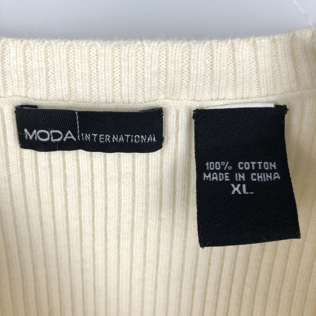 MODA INTERNATIONAL Rib-Knit Henley Neck Cotton Sweater, Women's Size XL (approx.) cotton ivory Vintage Second Hand