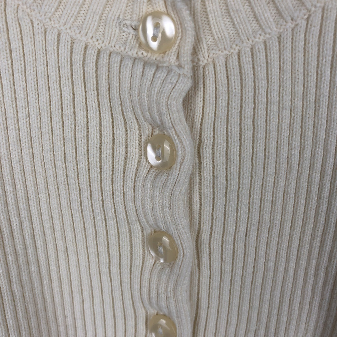 MODA INTERNATIONAL Rib-Knit Henley Neck Cotton Sweater, Women's Size XL (approx.) cotton ivory Vintage Second Hand