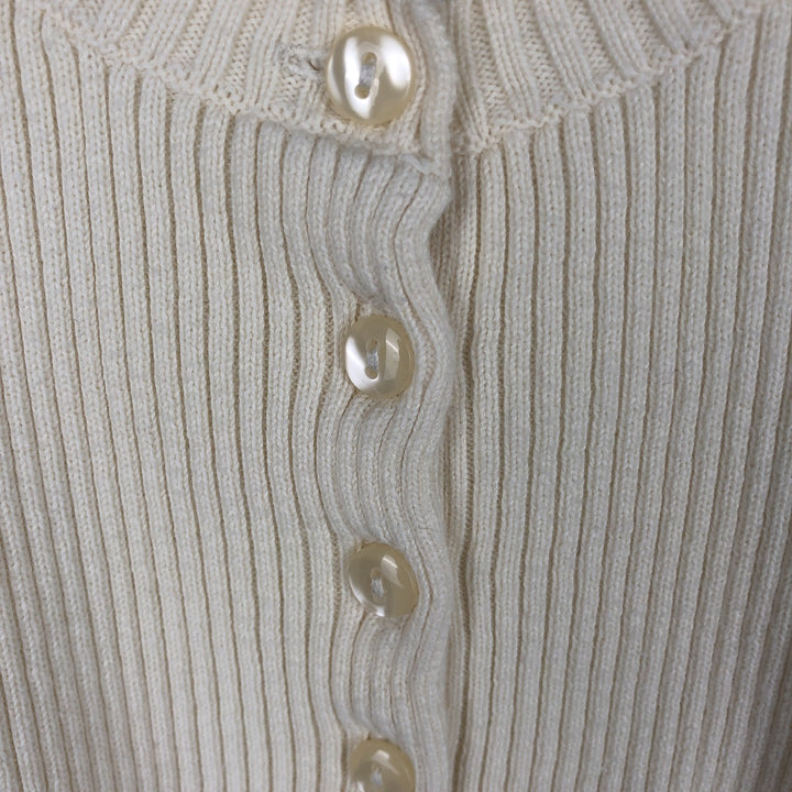 MODA INTERNATIONAL Rib-Knit Henley Neck Cotton Sweater, Women's Size XL (approx.) cotton ivory Vintage Second Hand