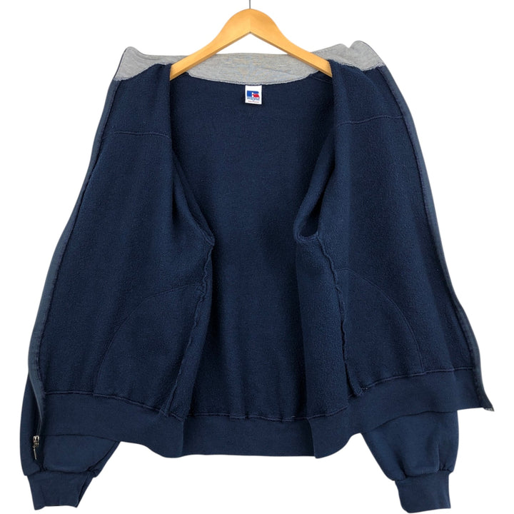 Russell Full-Zip Sweatshirt (Men's Size L) cotton navy blue type Vintage Second Hand