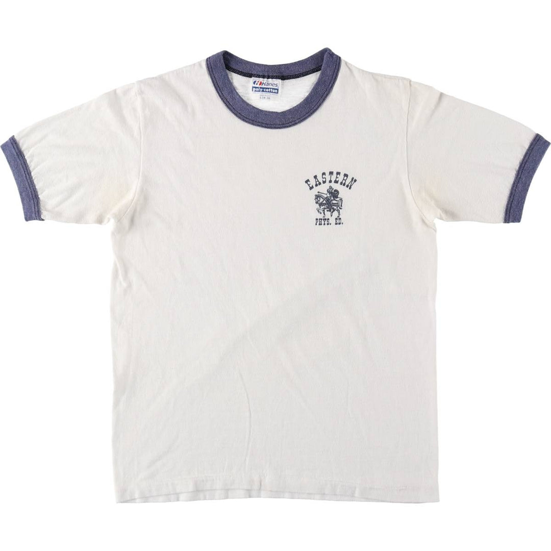 1980'S Hanes Poly-Cotton Blue Tag Ringer T-Shirt, Made in USA, Women's Size S (Equivalent), Vintage cotton white type Vintage Second Hand