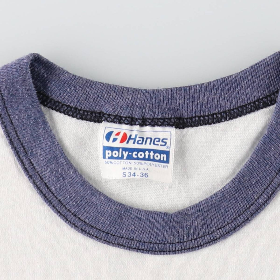 1980'S Hanes Poly-Cotton Blue Tag Ringer T-Shirt, Made in USA, Women's Size S (Equivalent), Vintage cotton white type Vintage Second Hand