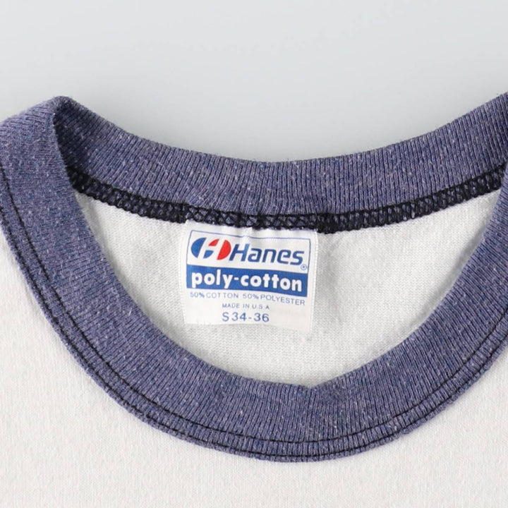 1980'S Hanes Poly-Cotton Blue Tag Ringer T-Shirt, Made in USA, Women's Size S (Equivalent), Vintage cotton white type Vintage Second Hand