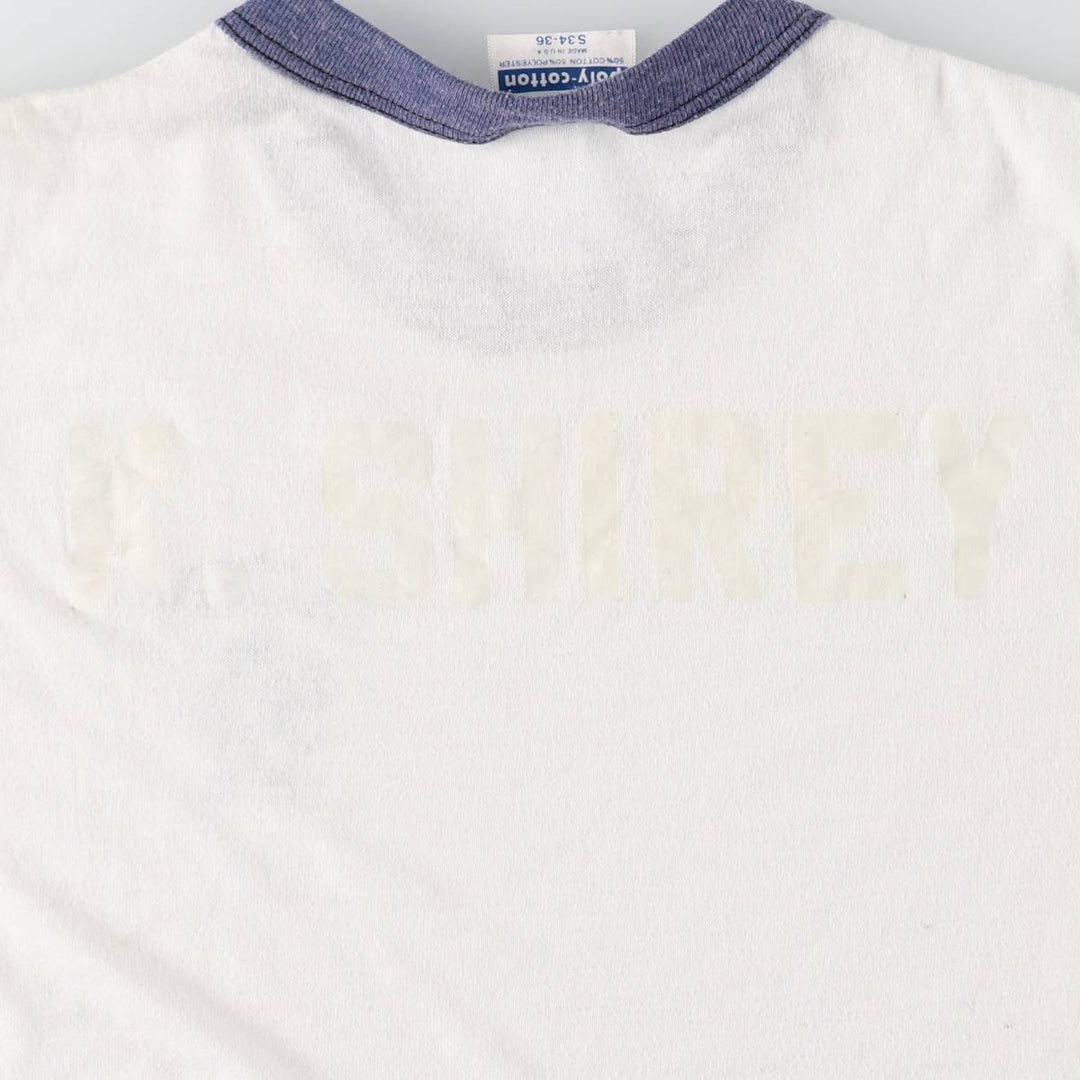 1980'S Hanes Poly-Cotton Blue Tag Ringer T-Shirt, Made in USA, Women's Size S (Equivalent), Vintage cotton white type Vintage Second Hand