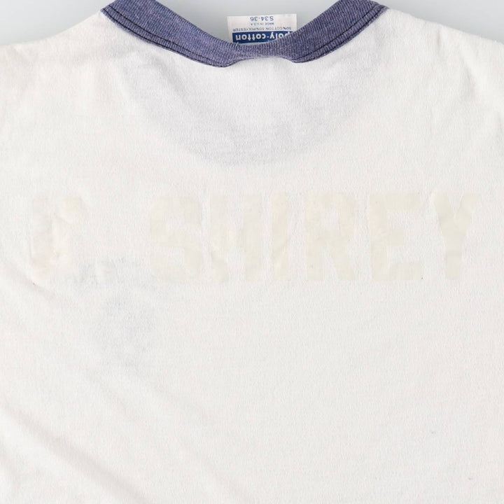 1980'S Hanes Poly-Cotton Blue Tag Ringer T-Shirt, Made in USA, Women's Size S (Equivalent), Vintage cotton white type Vintage Second Hand