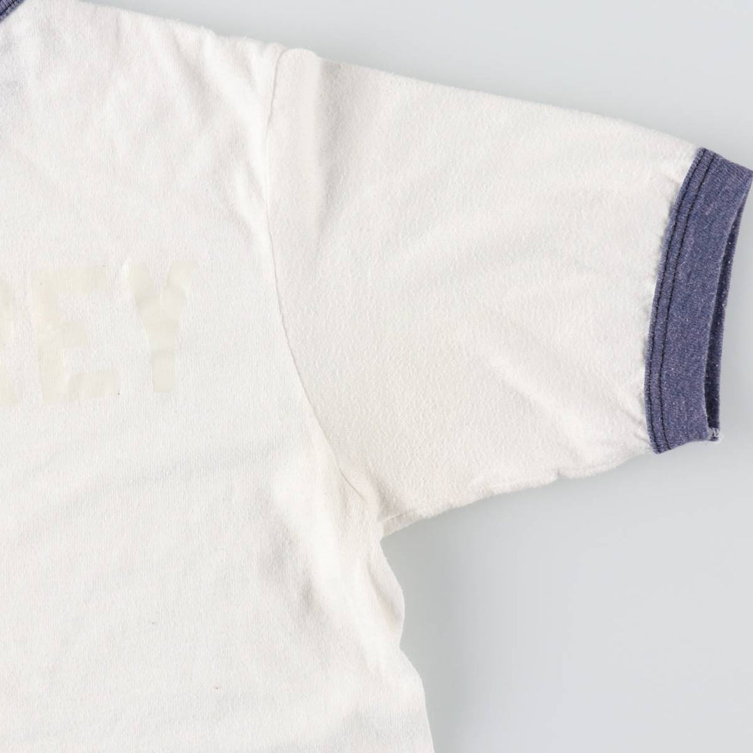 1980'S Hanes Poly-Cotton Blue Tag Ringer T-Shirt, Made in USA, Women's Size S (Equivalent), Vintage cotton white type Vintage Second Hand