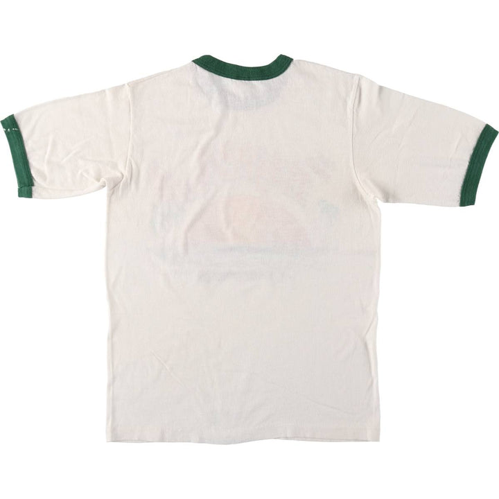 ~1980'S Hanes Poly-Cotton Orange Tag Ringer T-Shirt, Made in USA, Women's Size S (Equivalent), Vintage cotton white type Vintage Second Hand