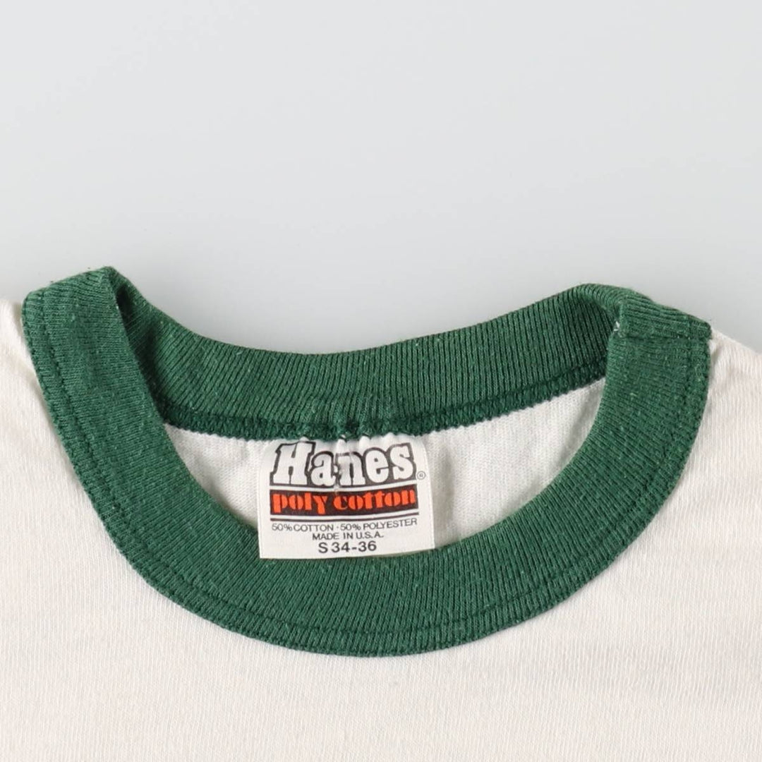 ~1980'S Hanes Poly-Cotton Orange Tag Ringer T-Shirt, Made in USA, Women's Size S (Equivalent), Vintage cotton white type Vintage Second Hand