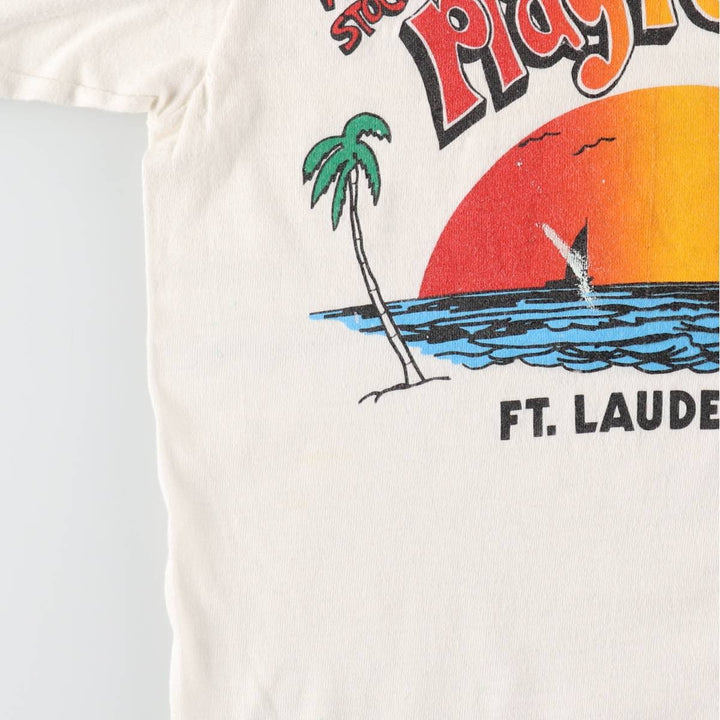 ~1980'S Hanes Poly-Cotton Orange Tag Ringer T-Shirt, Made in USA, Women's Size S (Equivalent), Vintage cotton white type Vintage Second Hand