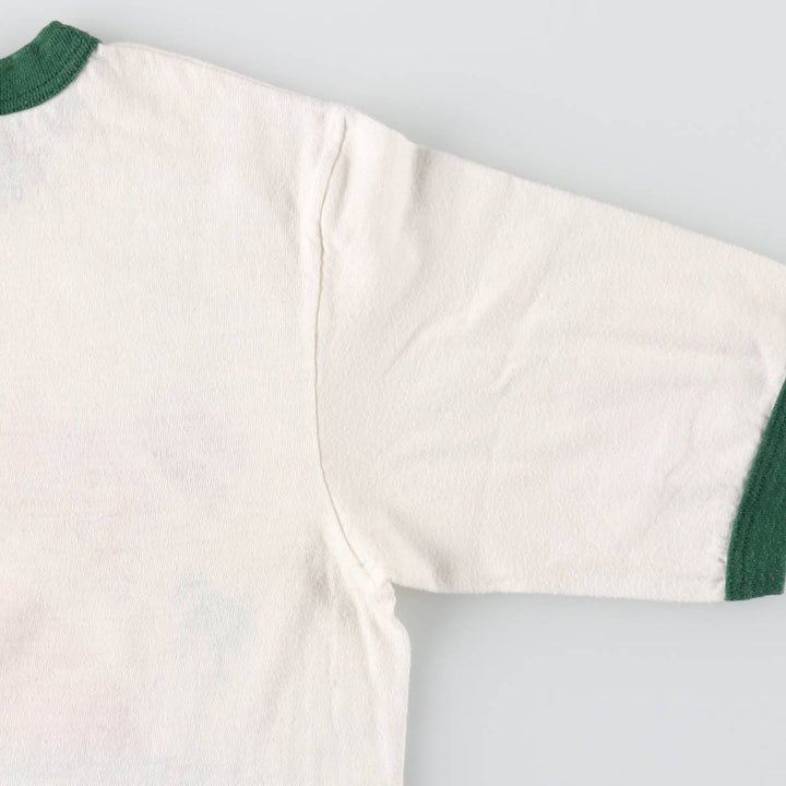 ~1980'S Hanes Poly-Cotton Orange Tag Ringer T-Shirt, Made in USA, Women's Size S (Equivalent), Vintage cotton white type Vintage Second Hand