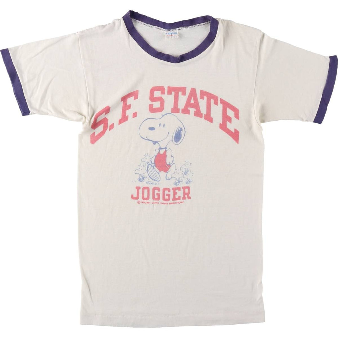 70'S Champion Snoopy College Ringer T-Shirt (Women's Size S) Vintage cotton white type Vintage Second Hand