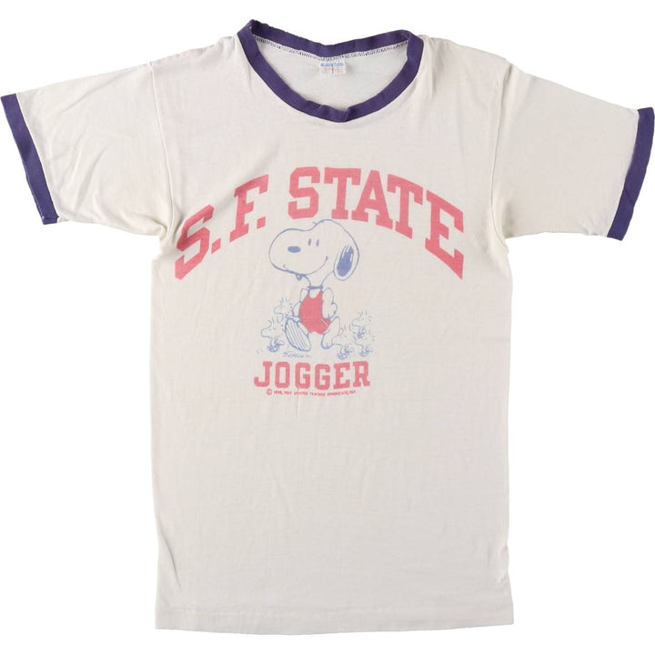 70'S Champion Snoopy College Ringer T-Shirt (Women's Size S) Vintage cotton white type Vintage Second Hand