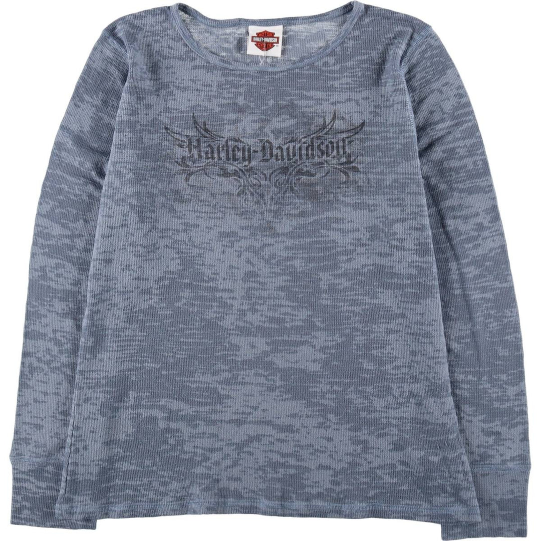 Harley-Davidson Tribal Motorcycle Thermal Long-Sleeve T-Shirt Honeycomb Pattern, Women's Size S (approx.) unclear blue type Vintage Second Hand