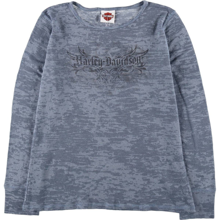 Harley-Davidson Tribal Motorcycle Thermal Long-Sleeve T-Shirt Honeycomb Pattern, Women's Size S (approx.) unclear blue type Vintage Second Hand