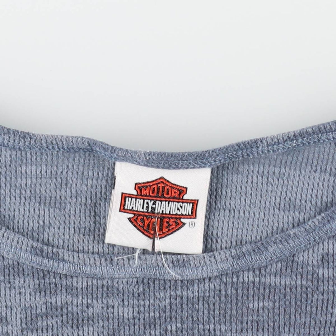 Harley-Davidson Tribal Motorcycle Thermal Long-Sleeve T-Shirt Honeycomb Pattern, Women's Size S (approx.) unclear blue type Vintage Second Hand